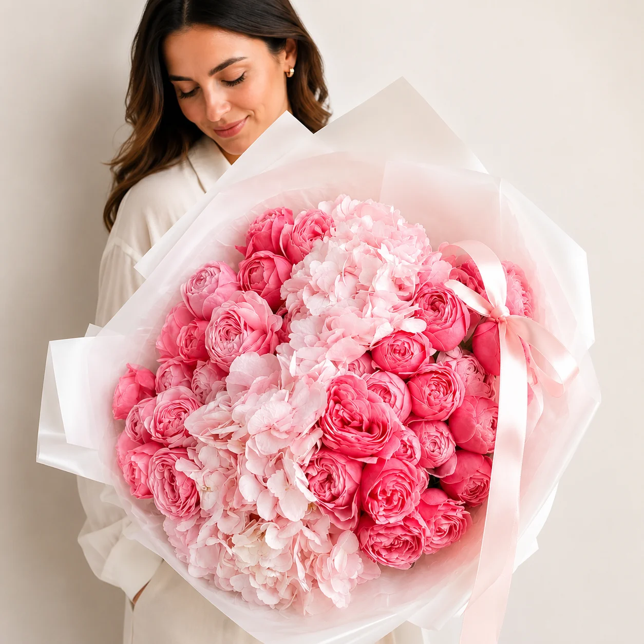 15 Stem Pink Peony Rose Luxury Bouquet - Same Day Delivery-2